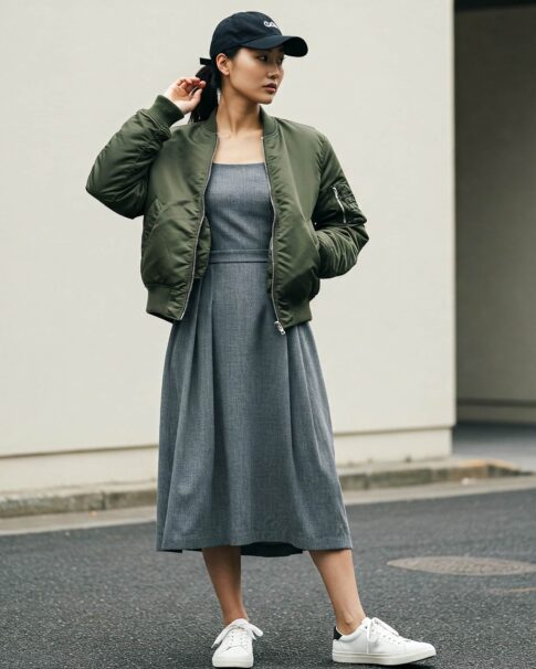 Žena ve stylovém outfitu s šaty