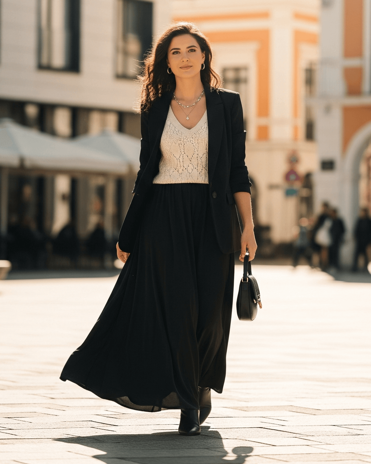 Žena v nadčasovém outfitu
