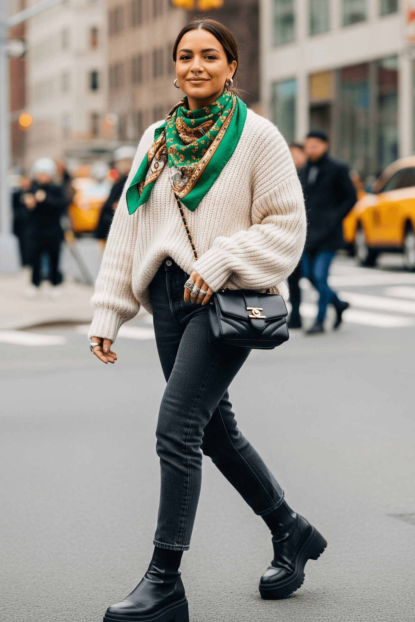 Žena ve stylovém outfitu
