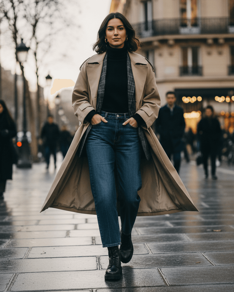 Žena ve vrstveném outfitu