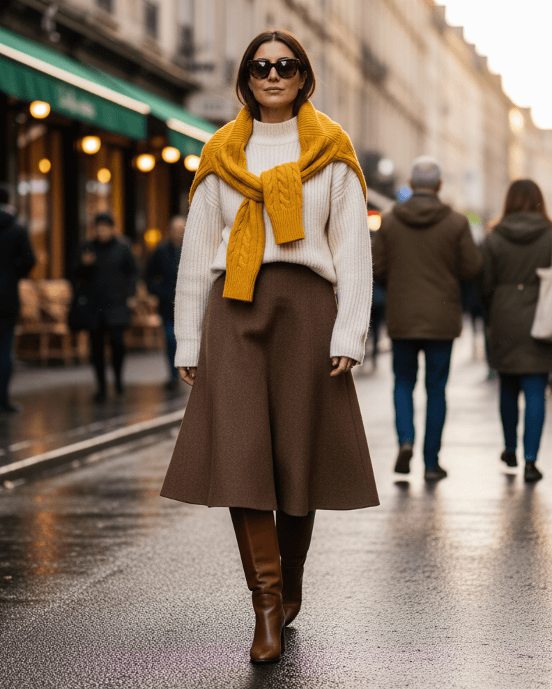 Žena ve vrstveném outfitu