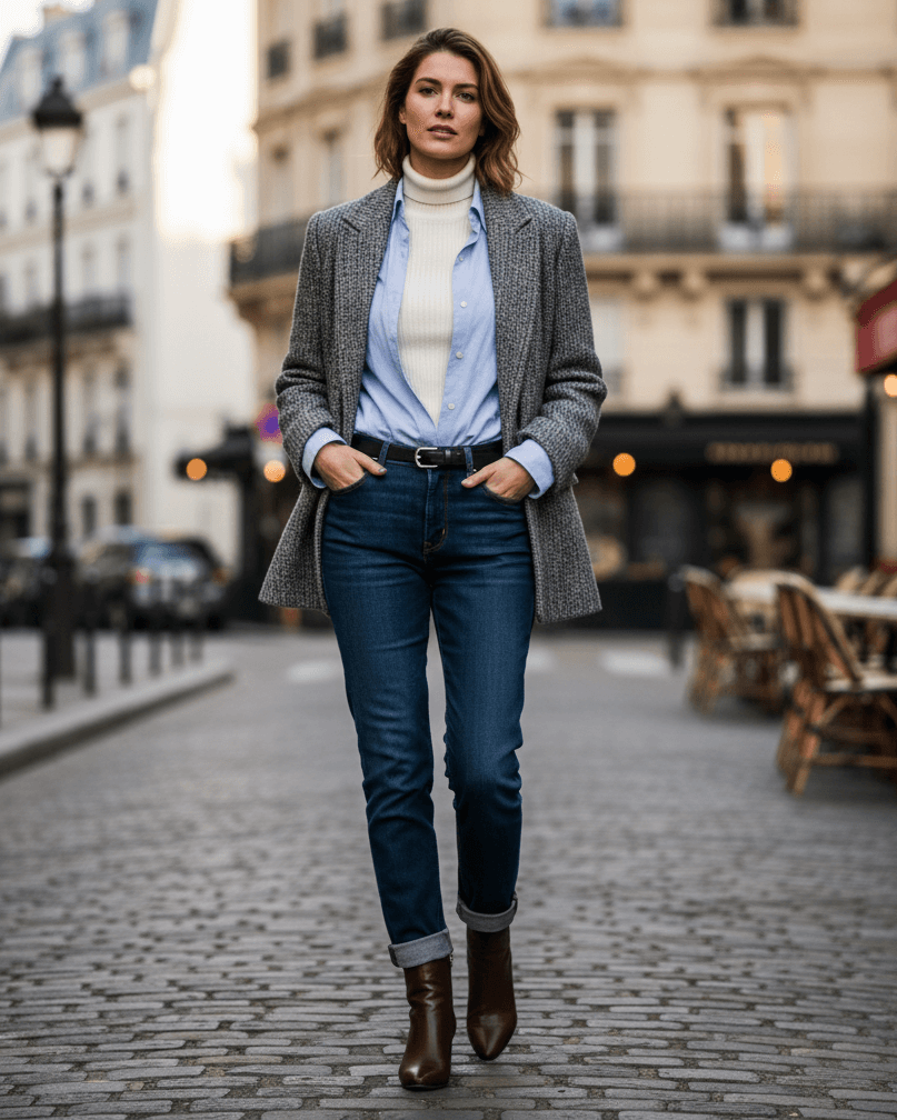 Žena ve vrstveném outfitu