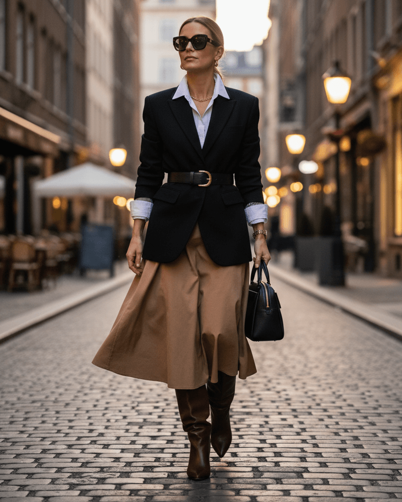 Žena ve vrstveném outfitu