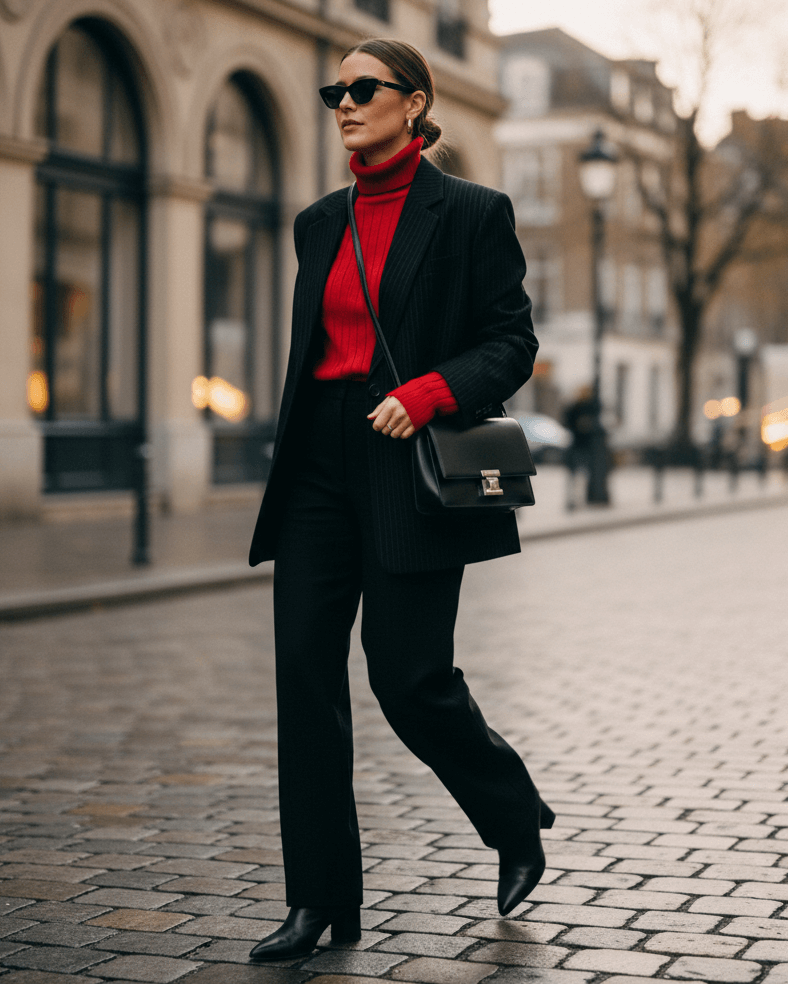 Žena ve vrstveném outfitu