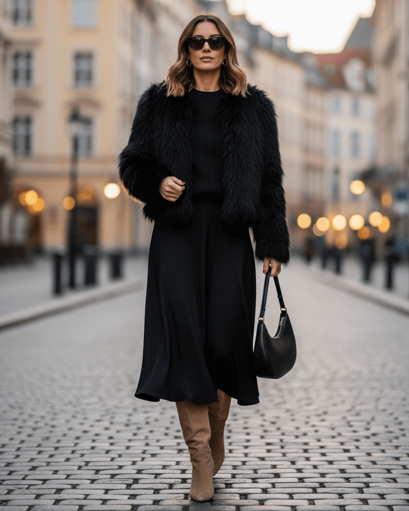 Žena ve stylovém zimním outfitu