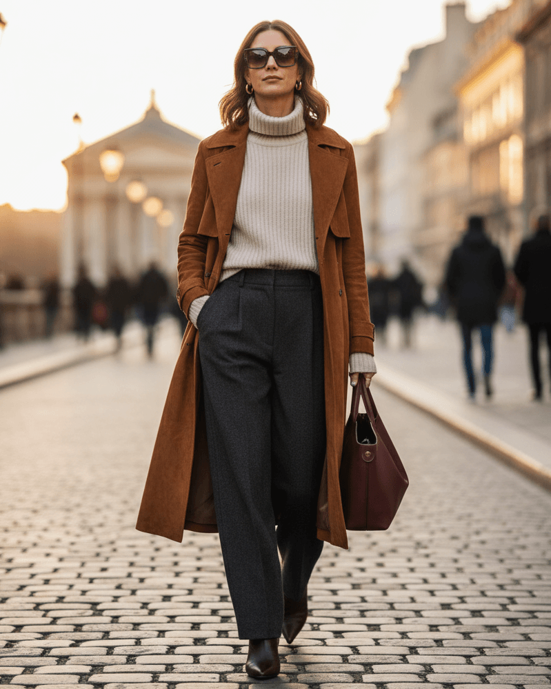 Žena ve stylovém zimním outfitu