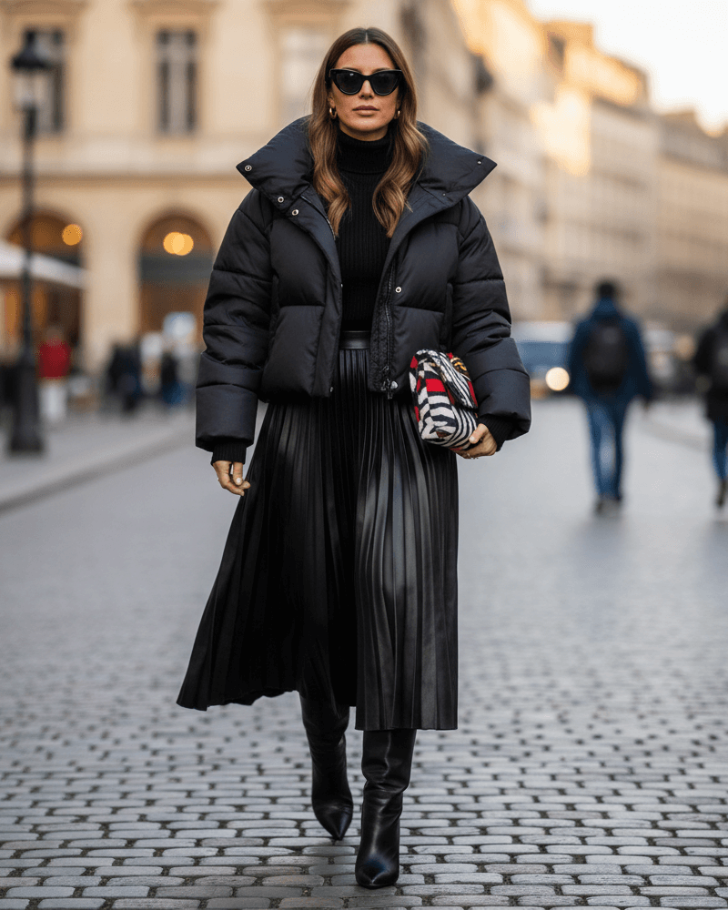 Žena ve stylovém zimním outfitu