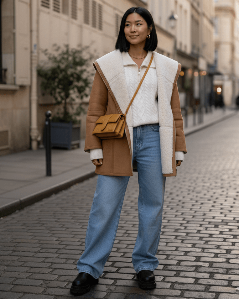 Žena ve stylovém zimním outfitu