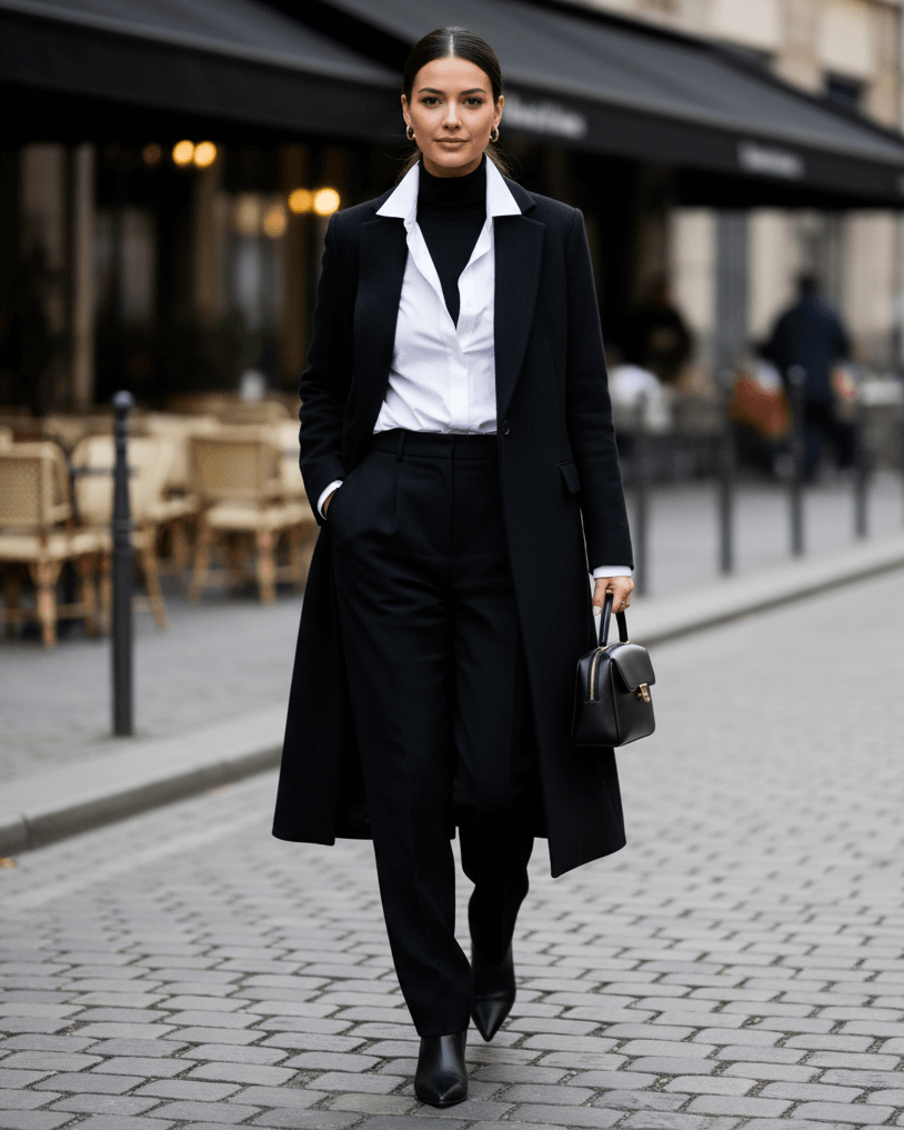 Žena ve stylovém zimním outfitu