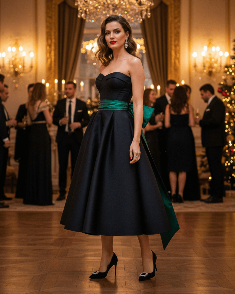 Žena ve vánočním outfitu