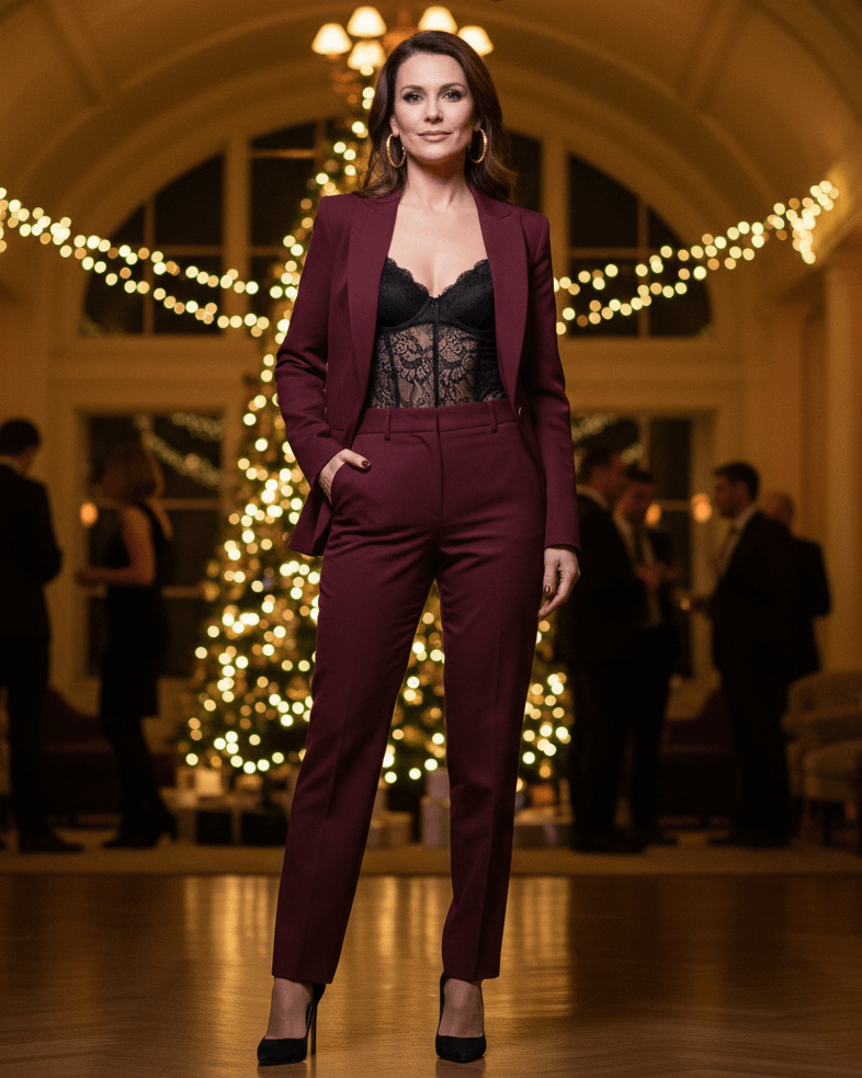 Žena ve vánočním outfitu