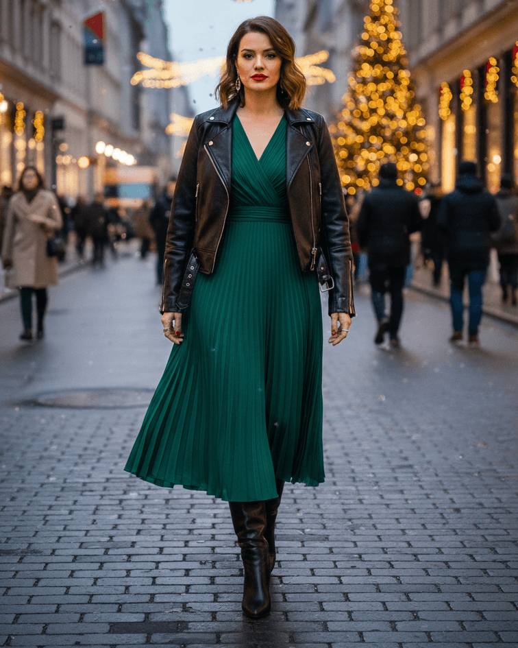 Žena ve vánočním outfitu