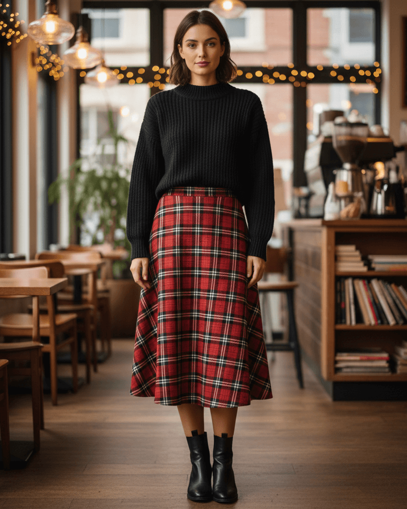 Žena ve vánočním outfitu